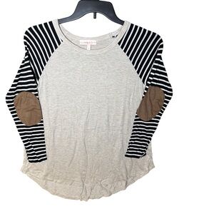 Hailey & Co Striped Raglan Sleeve Top w/ Elbow Patches Soft Lightweight Boutique
